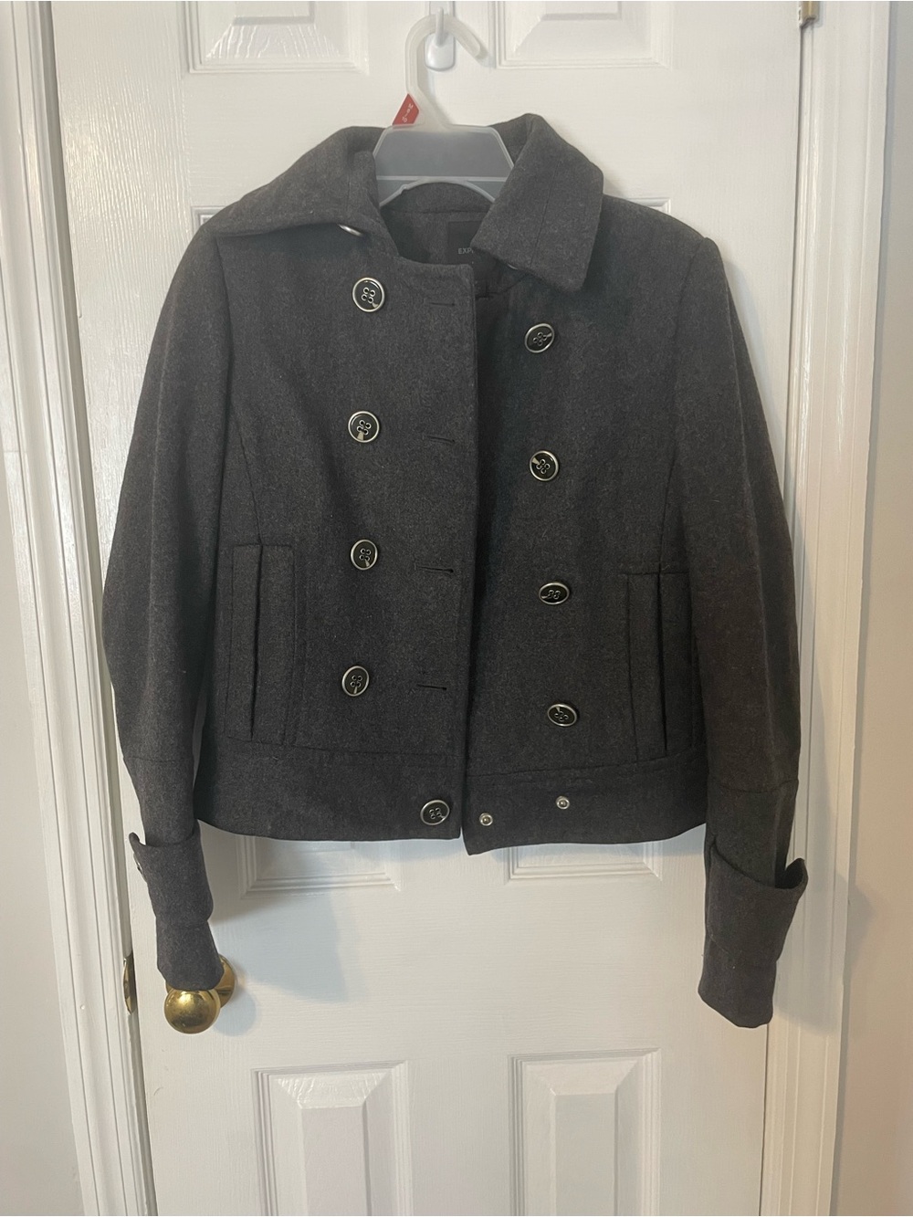 Express Double-Breasted Pea Coat Dark Charcoal Gray Wool Blend Sz XS